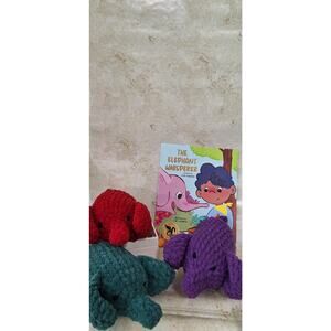 Cute handmade crochet book and elephant plushie bundle